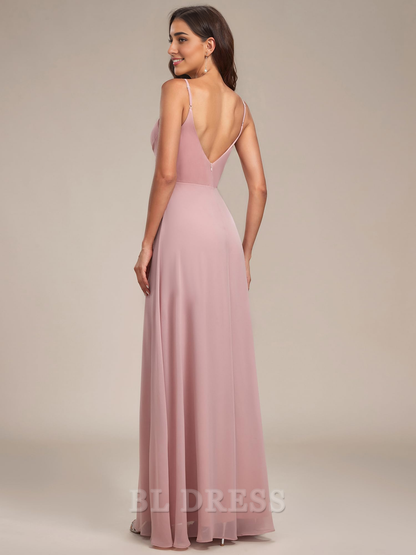 A-line V Neck Spaghetti Strap Chiffon Split formal dresses Bridesmaid Dresses evening gown Prom Dress
