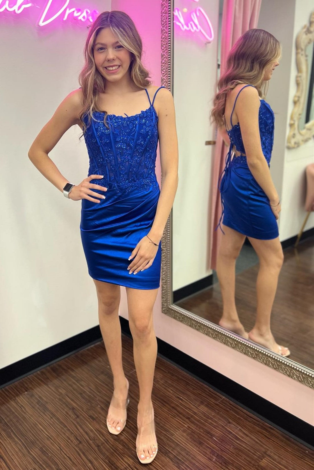 Emerald Appliques Lace-Up Short Cocktail Dress