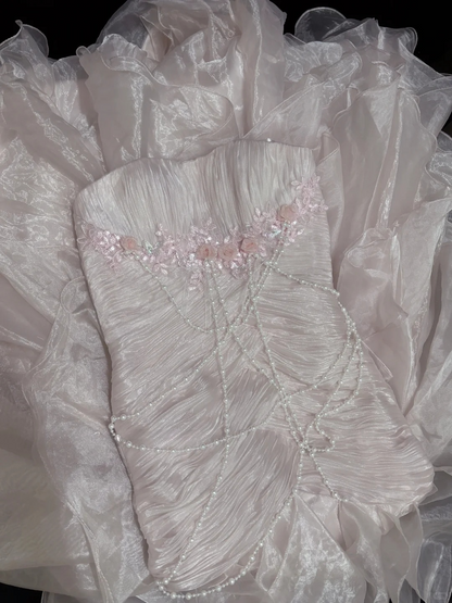 Light Pink Strapless Mermaid Chiffon Vintage Party Dresses Birthday Outfits, HZ0319