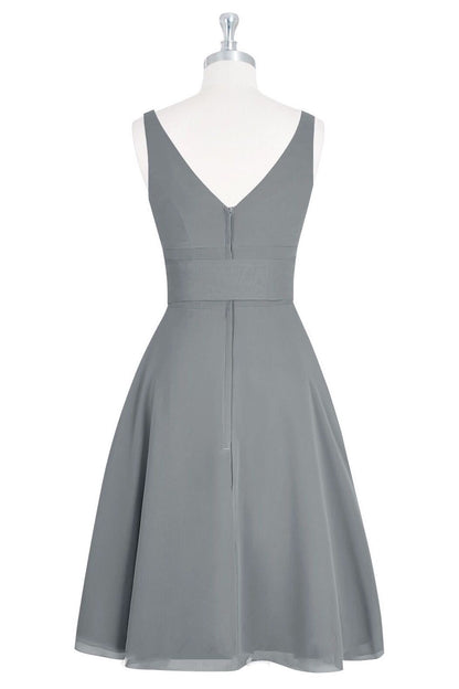 Grey V-Neck Tie-Front A-Line Short Bridesmaid Dress