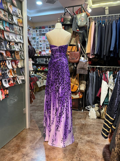 Wild Purple And Black Leopard Print Mermaid Strapless Chiffon Long Prom Dress Evening Dress cc5311
