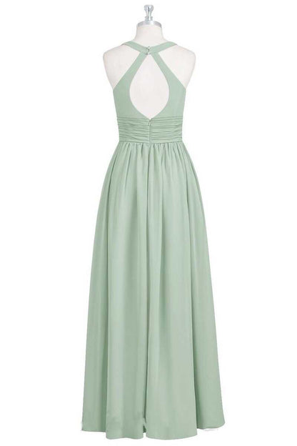 Sage Green Cutout Back Long Bridesmaid Dress