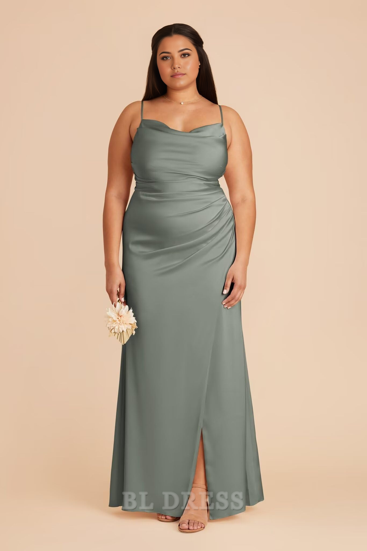 Mermaid Cowl Neck Spaghetti Straps formal dresses evening gown Bridesmaid Dresses with Slit