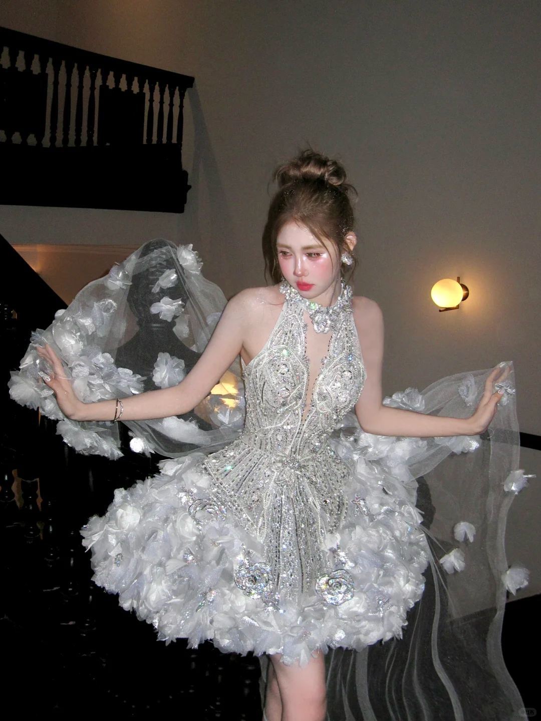 Gorgeous Glittering Silvery Beaded Sequined A-Line Halter Dress Design Party Dress Homecoming Dress HZ1024
