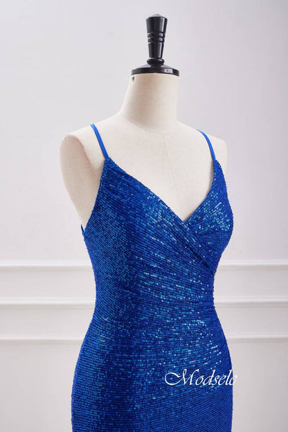 Spaghetti Straps Royal Blue Sequin Homecoming Dress