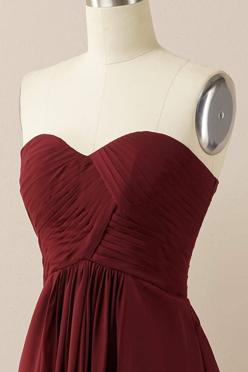 Burgundy Sweetheart Chiffon Bridesmaid Dress