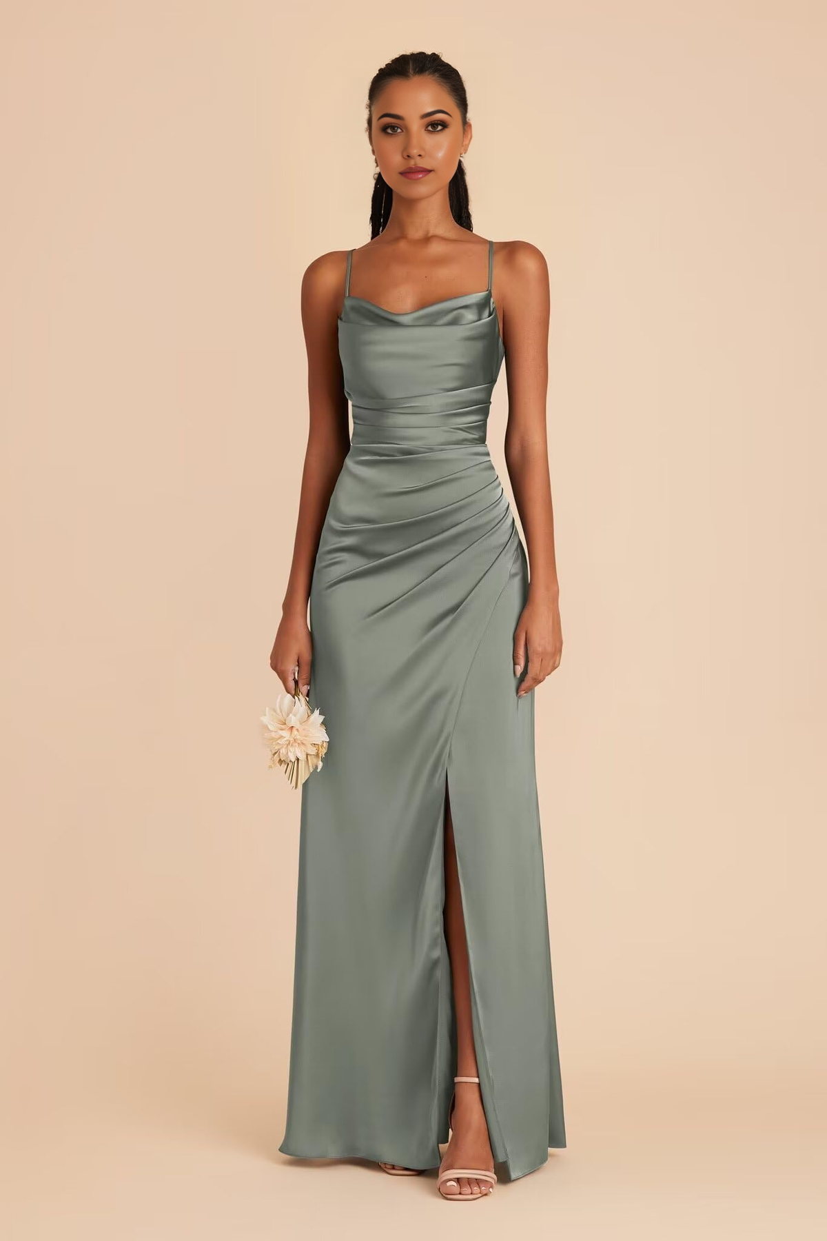 Mermaid Cowl Neck Spaghetti Straps formal dresses evening gown Bridesmaid Dresses with Slit