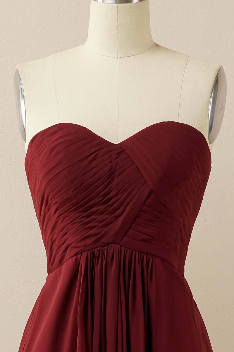 Burgundy Sweetheart Chiffon Bridesmaid Dress