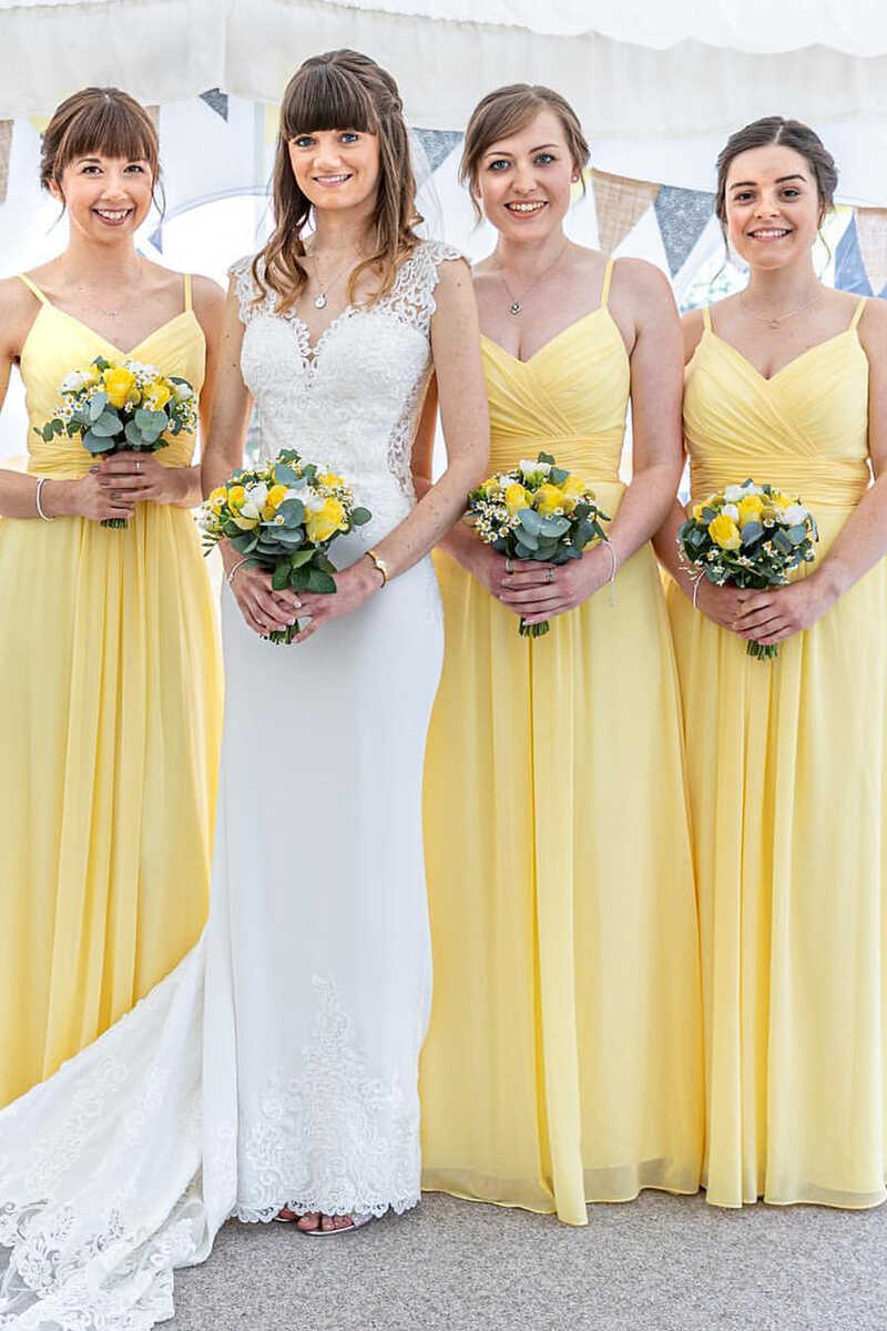 Yellow Chiffon Spaghetti Straps A-Line Long Bridesmaid Dress