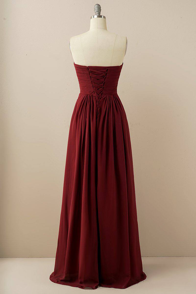 Burgundy Sweetheart Chiffon Bridesmaid Dress