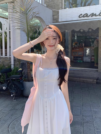 Retro Fashion Floral Design Beach Holiday A-line Spaghetti Strap Dress HZ1024