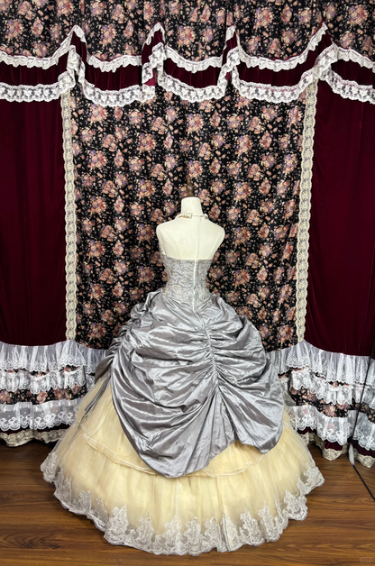 Retro Silvery Strapless Sequin A-Line Satin Quinceanera Dresses Sweet 16 Birthday Ball Gowns, HZ0319
