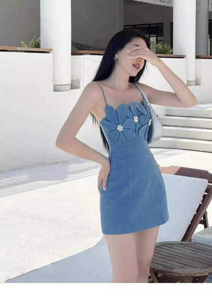 Fashion Blue Spaghetti Strap Design A-line Party Dress Homecoming Dress HZ1024