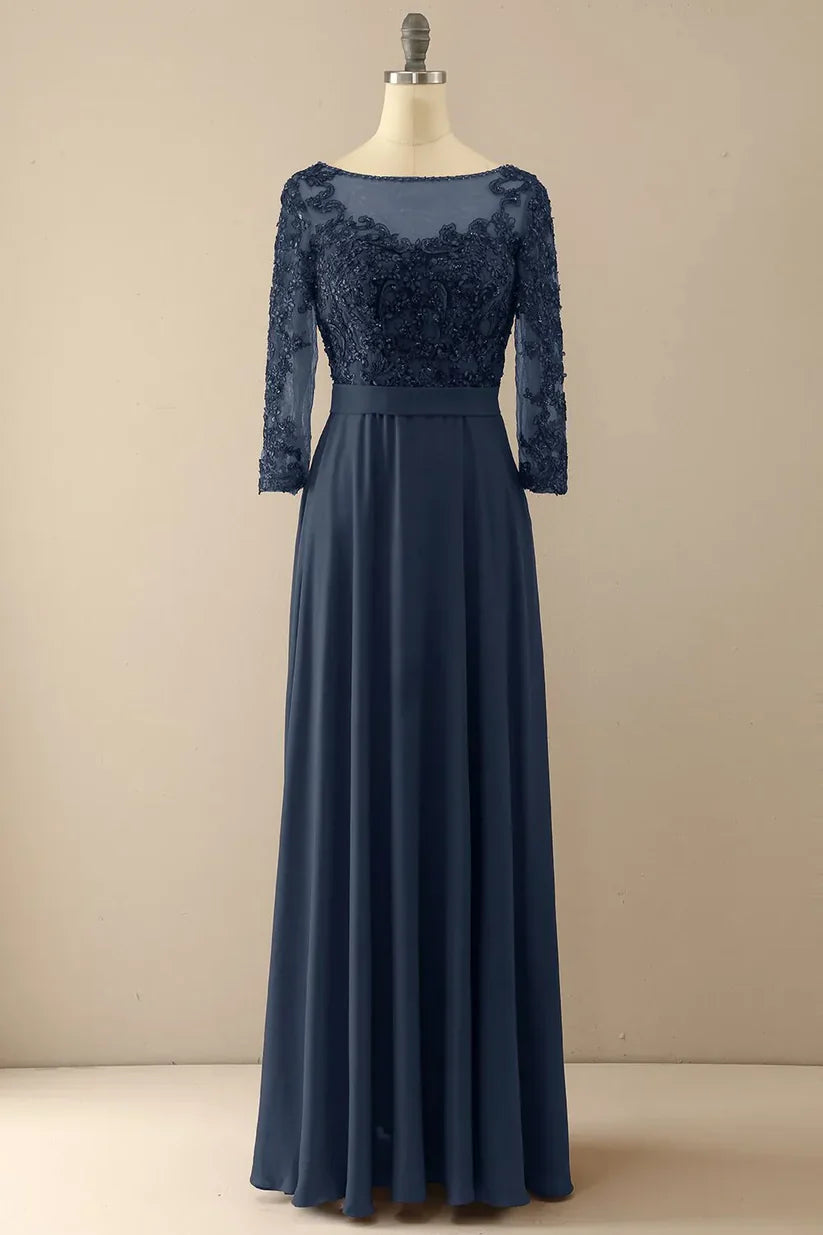 A-line Illusion Sleeves Mother of the Bride Dress