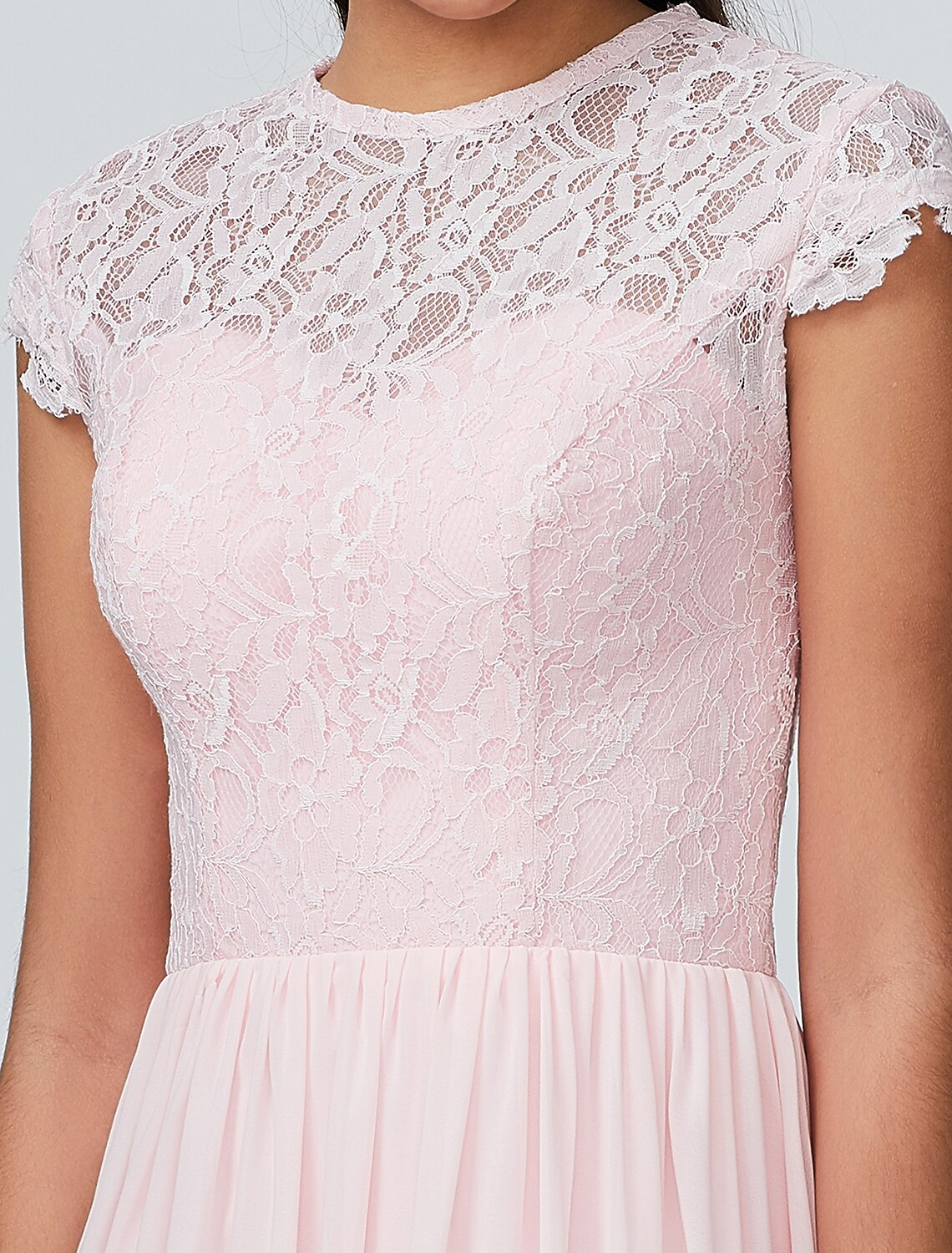 A-Line Bridesmaid Dress Jewel Neck Sleeveless Elegant Floor Length Chiffon with Lace