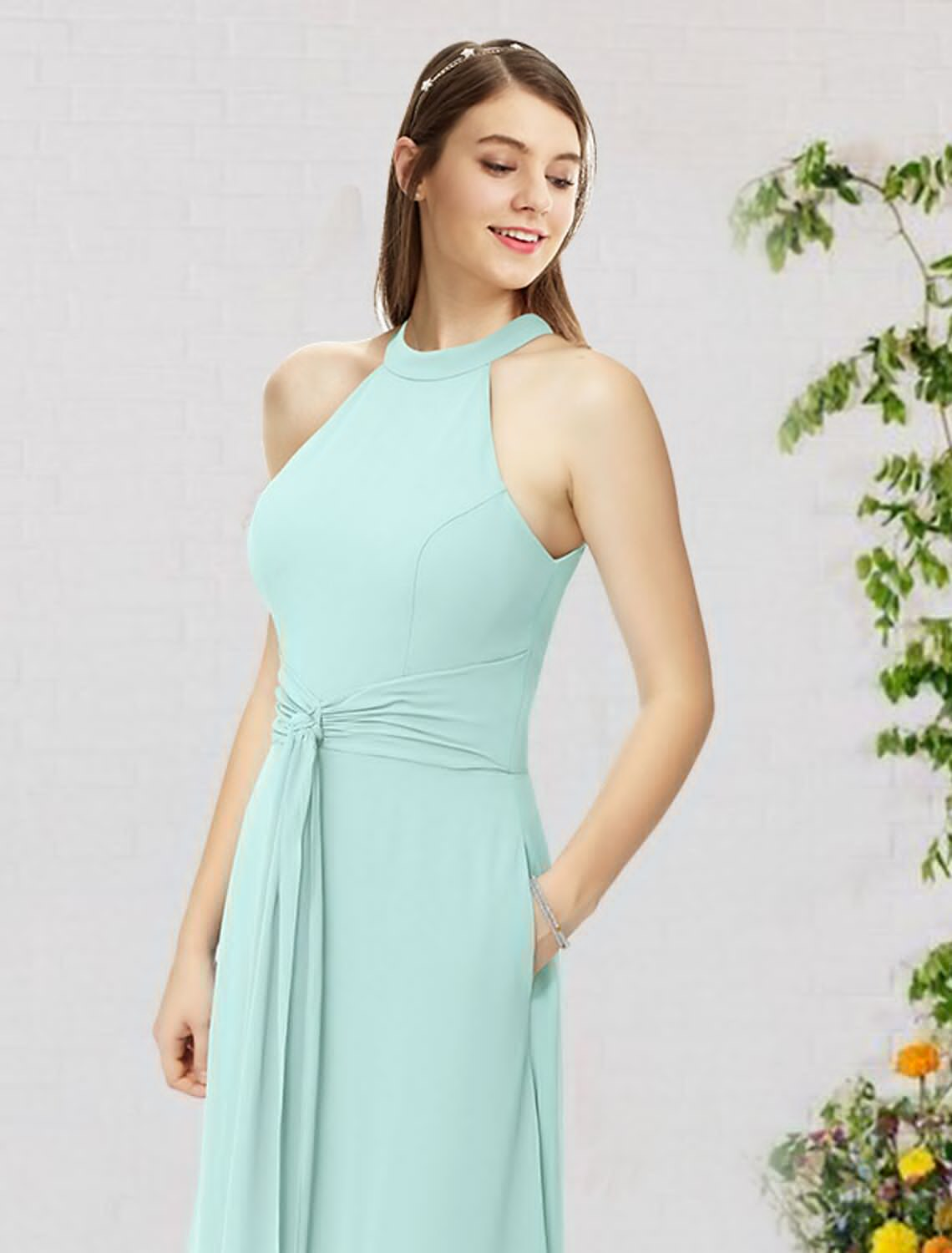 Jumpsuits Bridesmaid Dress High Neck Sleeveless Elegant Floor Length Chiffon with Ruching