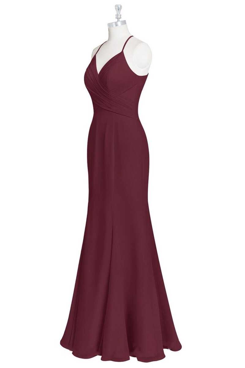 Burgundy Halter Spaghetti Straps Mermaid Long Bridesmaid Dress
