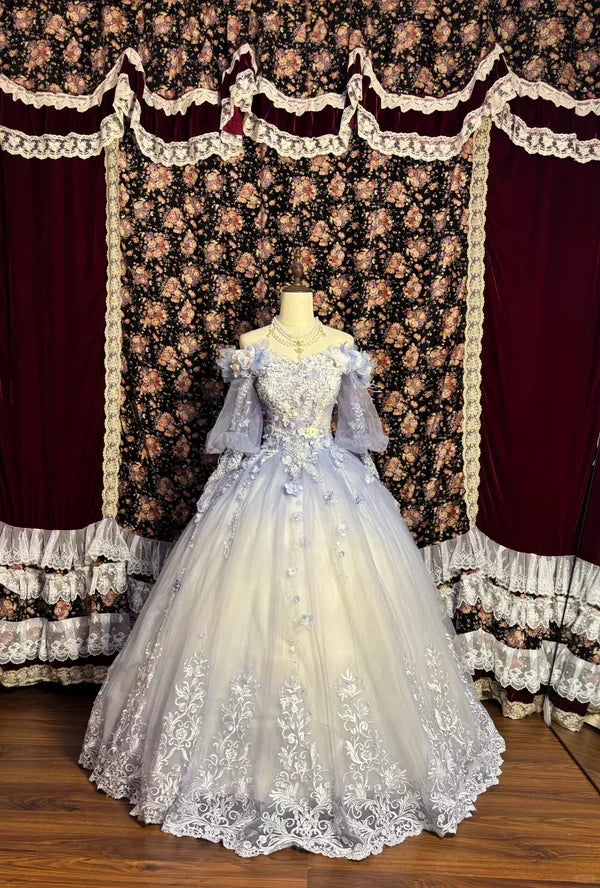 Vintage Ombre Off-the-shoulder Applique Beaded Sweet 16 Quinceanera A-Line Evening Dress Ball Gown HZ1024