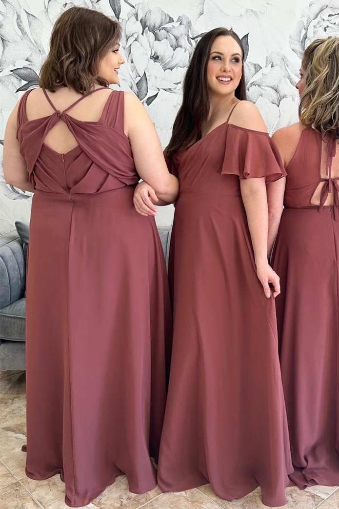 Mismatched Burgundy Chiffon Bridesmaid Dress