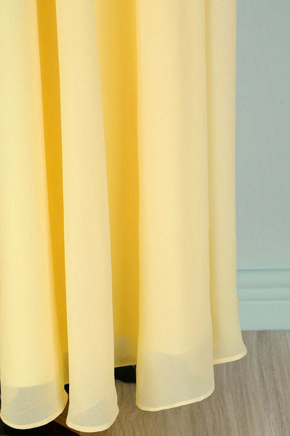 Yellow V-Neck Ruffled Pleated Bridesmaid Dress
