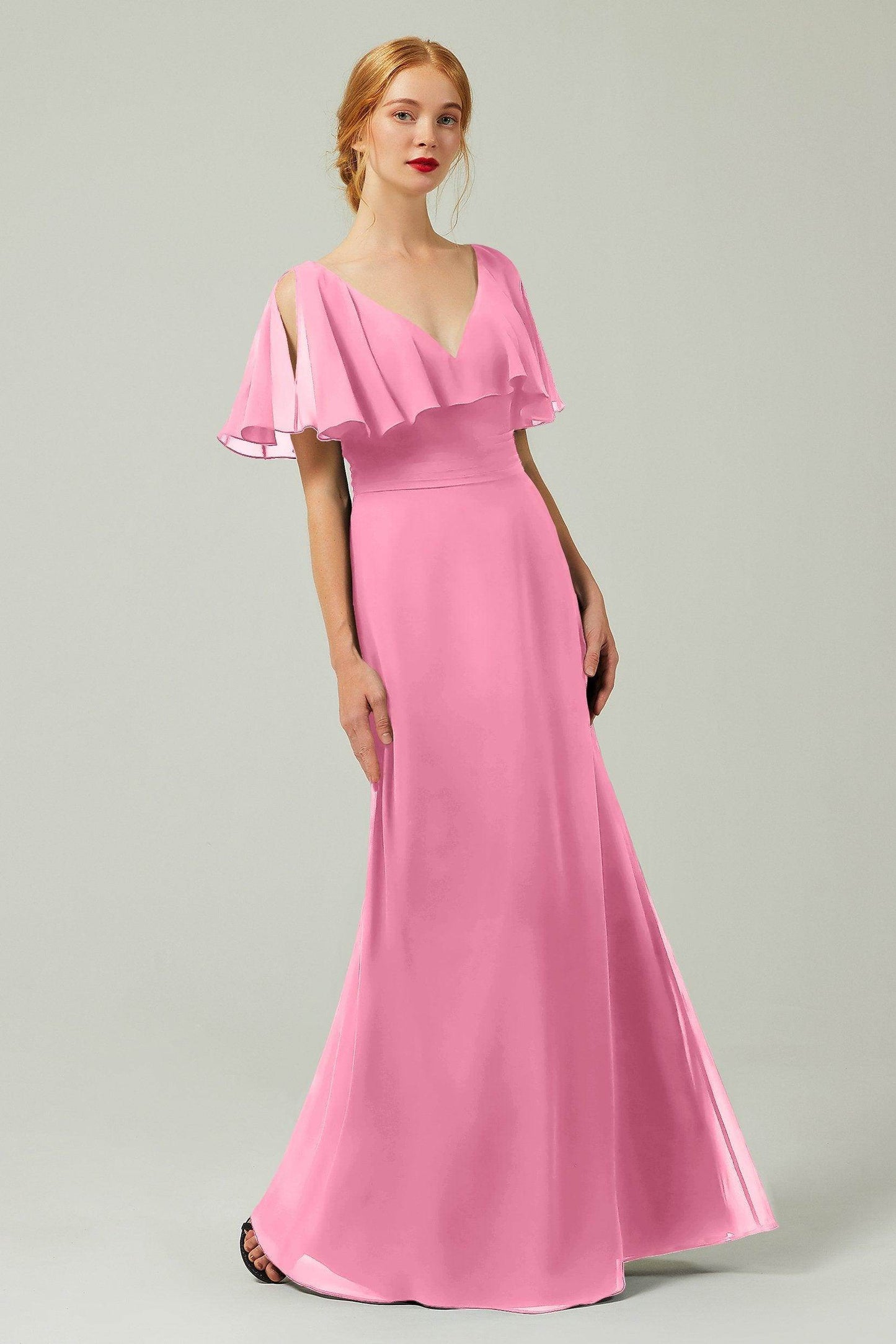 Sheath-Column Floor Length Chiffon Bridesmaid Dress Formal Dresses CB0341