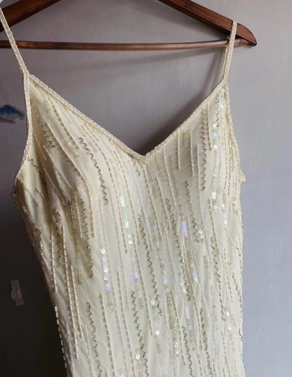 Dreamy White Mermaid Beaded 3D Petal Sequin Long Prom Dress Evening Dress cc5334