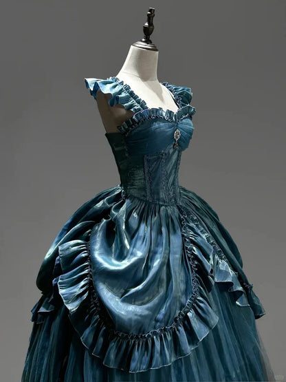 Light Blue Mysterious Vintage Fashion Elegant Long Satin Floor Length Ball Gown Evening Dress Party Dress gh4248