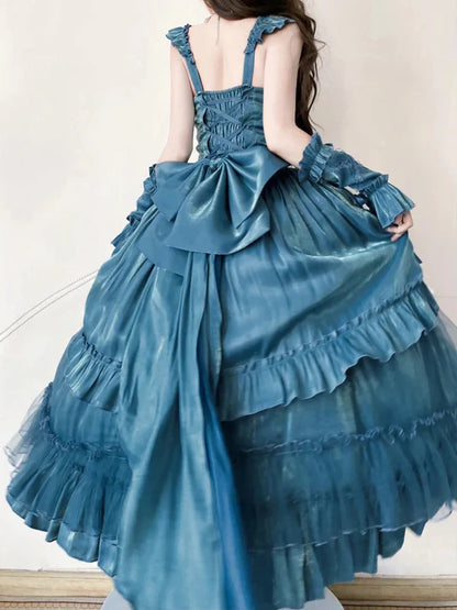 Light Blue/Purple/Dark Blue Mysterious Vintage Fashion Elegant Long Satin Floor Length Ball Gown Evening Dress Party Dress gh4250