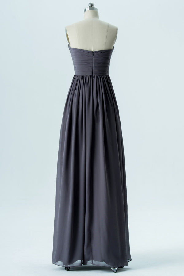 Charcoal Grey Chiffon Strapless Bridesmaid Dress