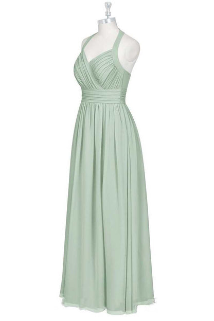 Sage Green Halter A-Line Bridesmaid Dress with Slit