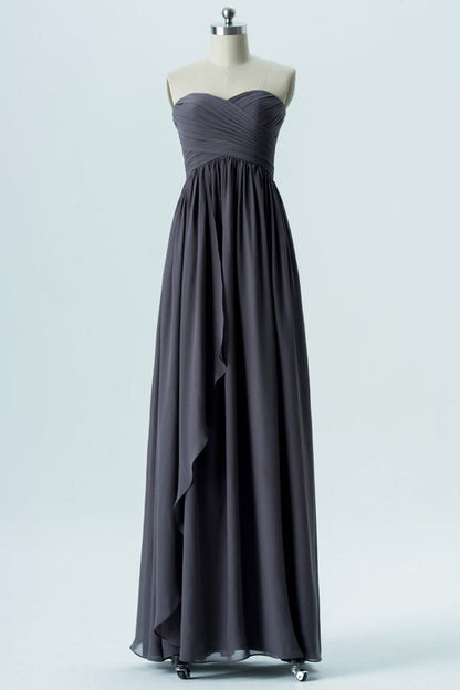 Charcoal Grey Chiffon Strapless Bridesmaid Dress