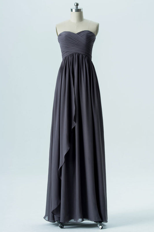 Charcoal Grey Chiffon Strapless Bridesmaid Dress