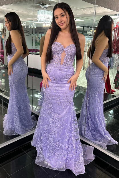 Lace Appliques Sweetheart Keyhole Trumpet Long Prom Dress