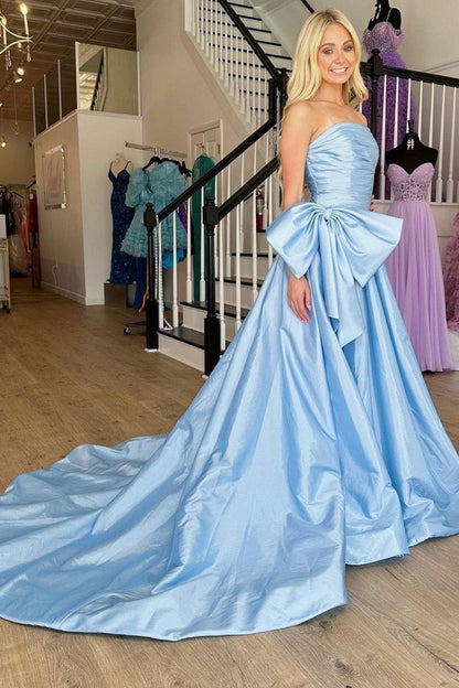 Neon Pink Strapless A-Line Prom Dress with Bow