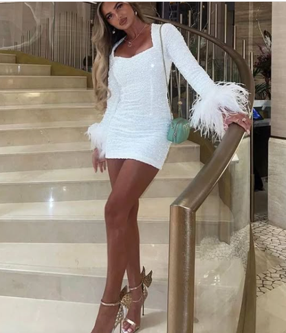 Glitter White Sequin Homecoming Dress,21th Birthday Outfit Dress cc585