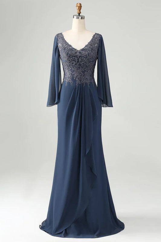 Mermaid V Neck Beaded Mother of Bride Dress with Appliques