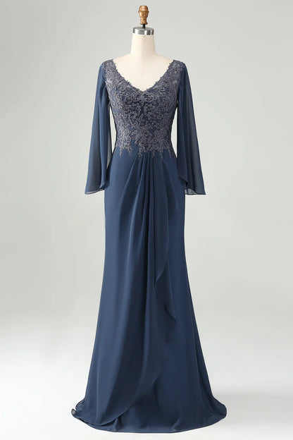 Mermaid V Neck Beaded Mother of Bride Dress with Appliques