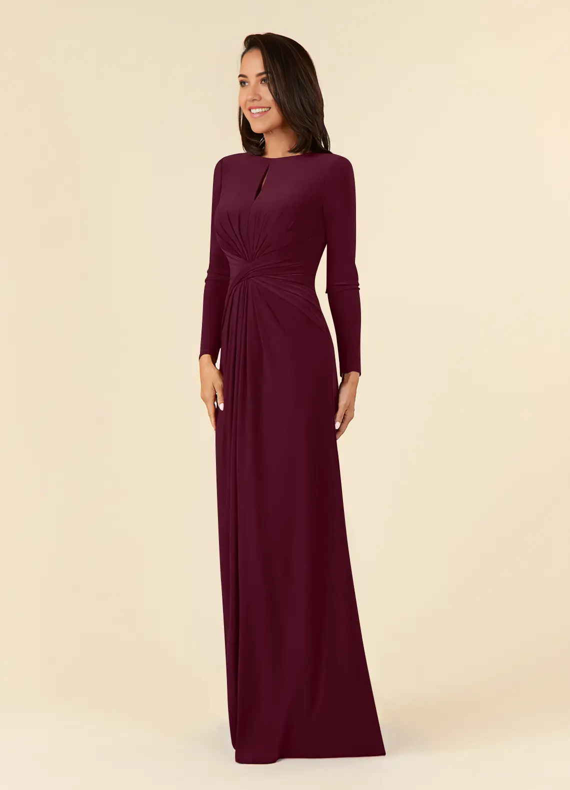A-Line Long Sleeve Pleated Cabernet formal dresses evening dress Mother of the Bride Dresses