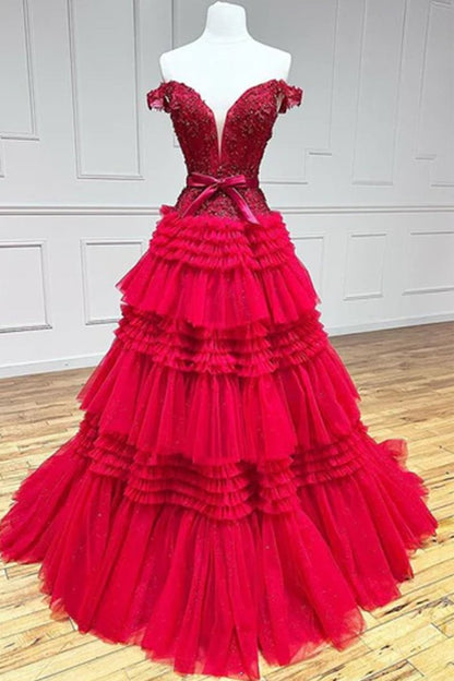 Princess A Line Off the Shoulder Light Pink Long Prom Dress with Ruffles