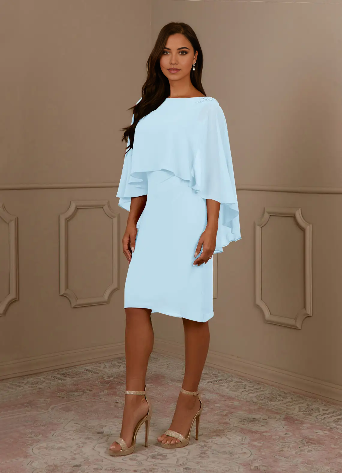 Sheath Scoop Pleated Chiffon Sky Blue formal dresses evening dress Mother of the Bride Dresses
