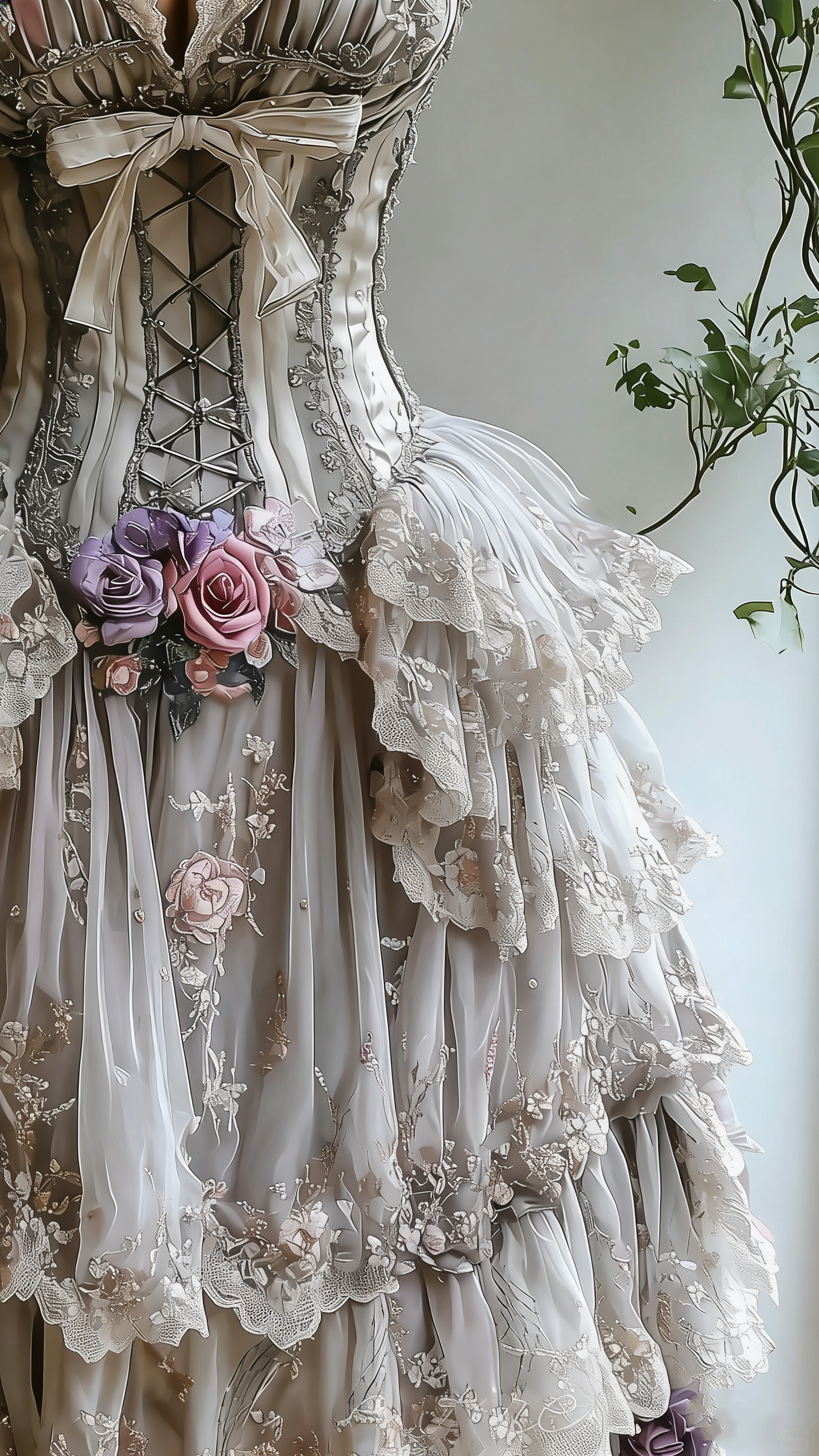 Lolita Retro Style Grey Lace 3D Flower Court Ballgown - Tea Party & Cosplay Dress gh6552