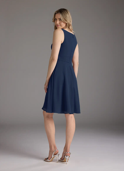 A-Line Scoop Pleated Chiffon Dark Navy formal dresses Mother of the Bride Dresses