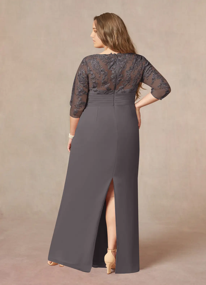 Sheath V-Neck Lace Chiffon Steel Grey formal dresses evening dress Mother of the Bride Dresses