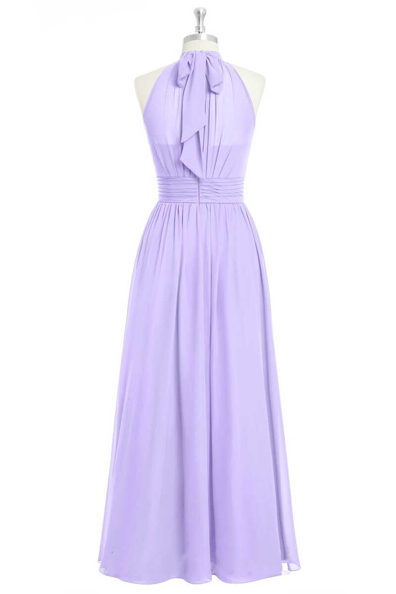 Lavender Chiffon Halter A-Line Long Bridesmaid Dress