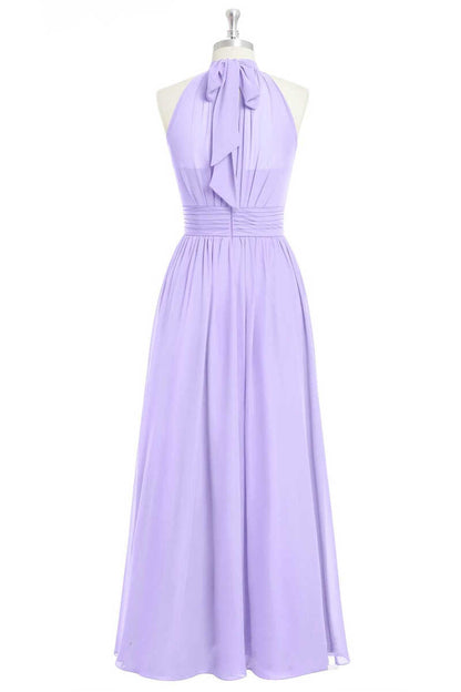 Lavender Chiffon Halter A-Line Long Bridesmaid Dress