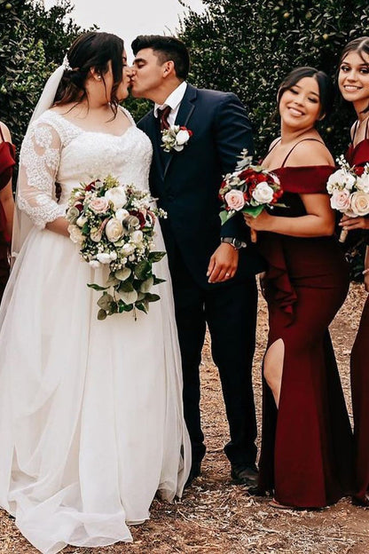Wine Red Cold Shoulder Mermaid Bridesmaid Dress