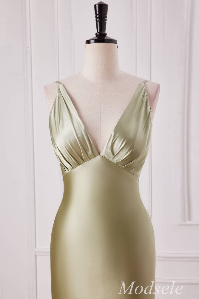 Sage Spaghetti Strap High Waist Mermaid Long Dress