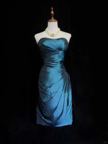 Peacock blue simple short fashion pleated homecoming dress prom dress evening dress gh4365