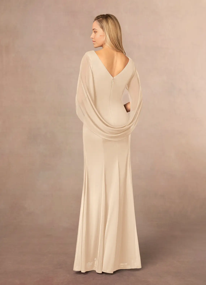 Mermaid Scoop Pleated Champagne formal dresses evening dress Mother of the Bride Dresses