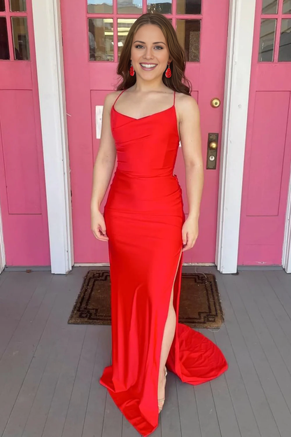 Jimiss slit mermaid slim shoulder strap backless Prom dress